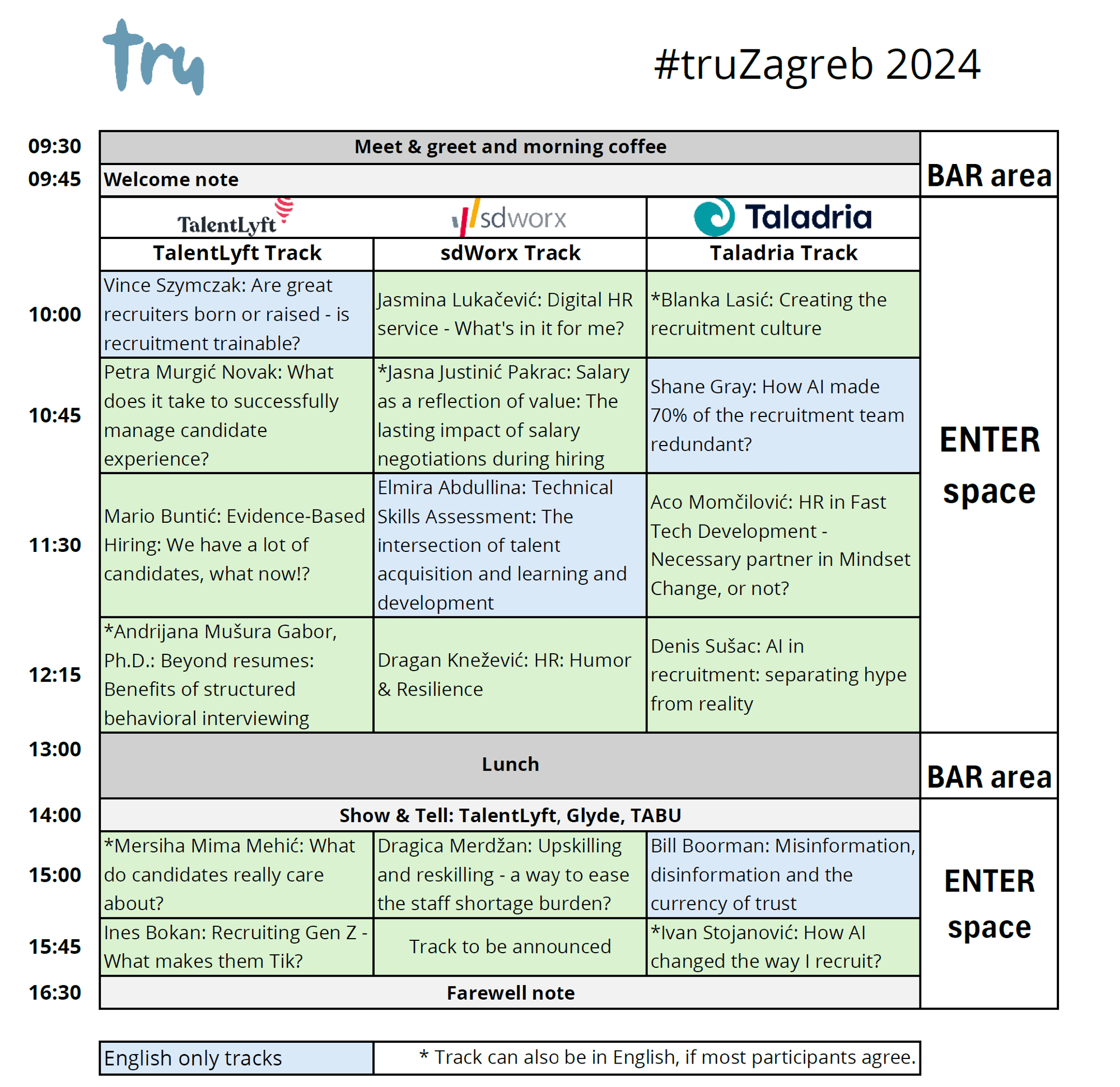 truZagreb SCHEDULE